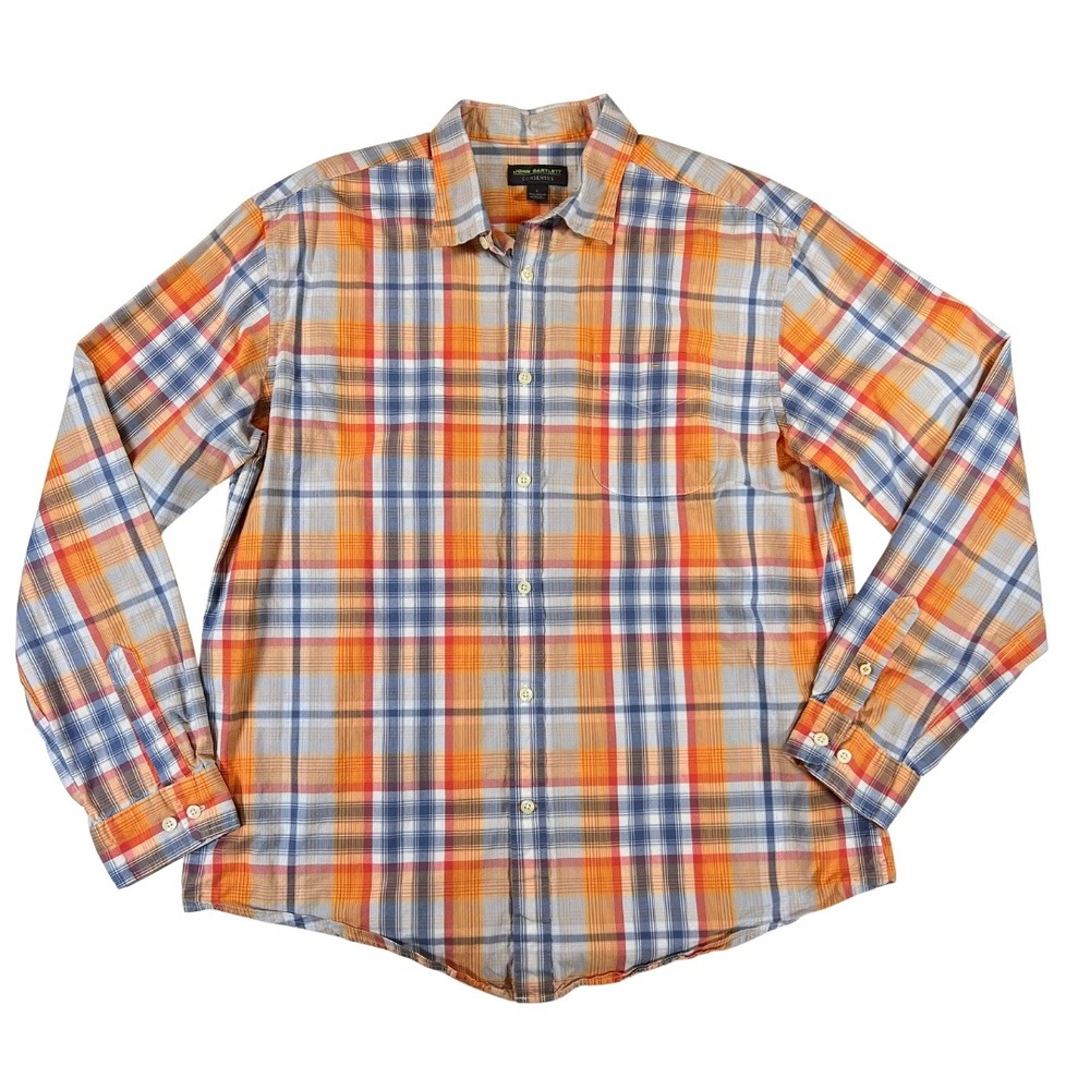 John Bartlett Consensus Men's Large Plaid Button Front Shirt 100% Cotton